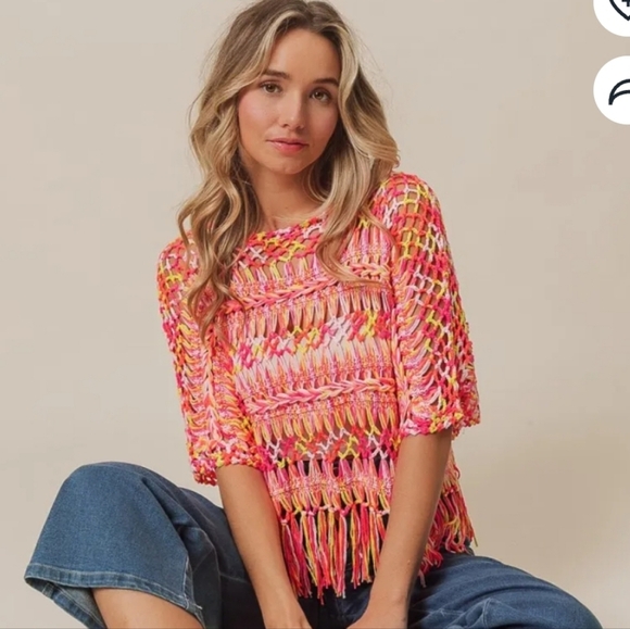 BiBi NWTs Openwork Fringed Knit Cover Up - Picture 2 of 5